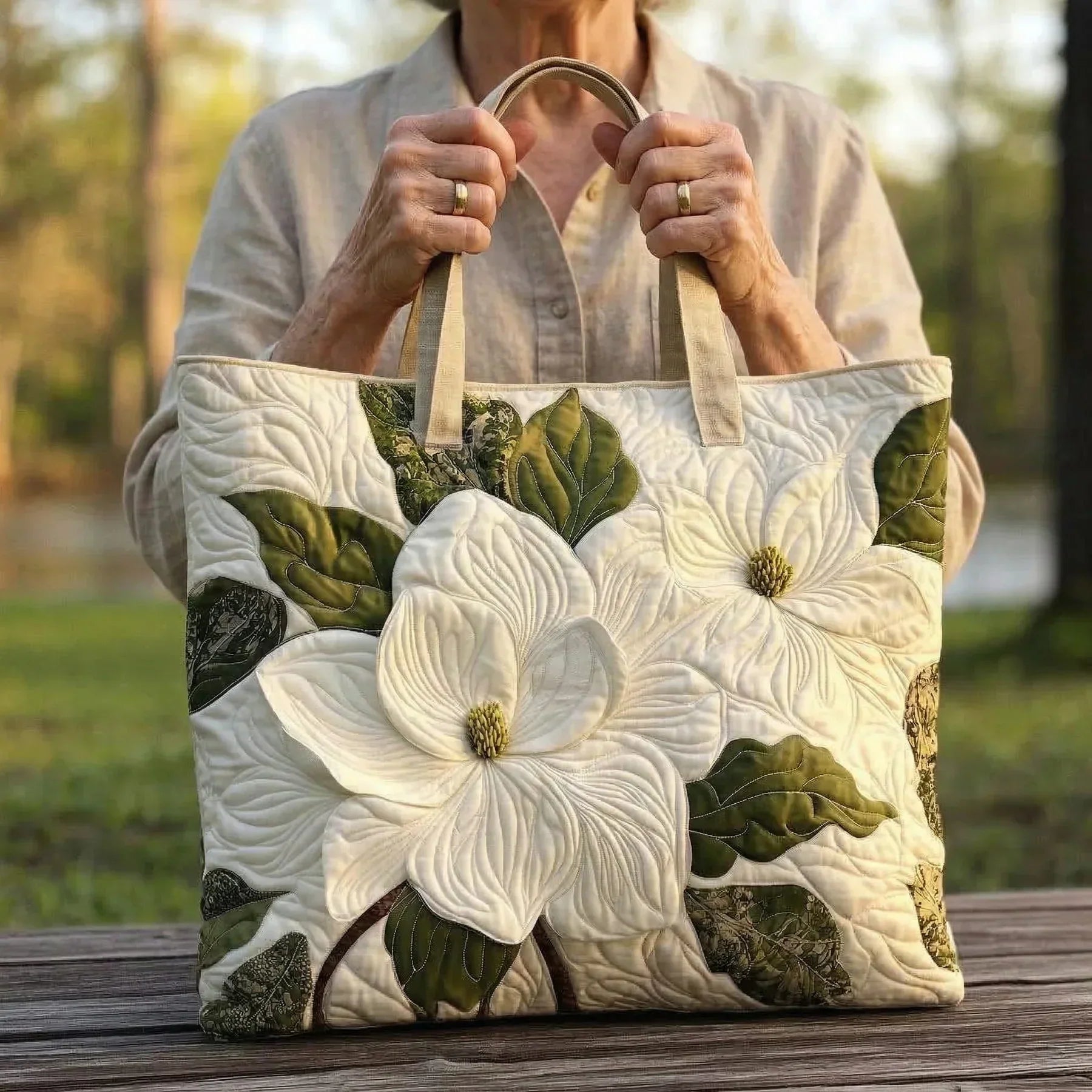 Prošivena Rokas Soma - Eleganti Balti Lilijas